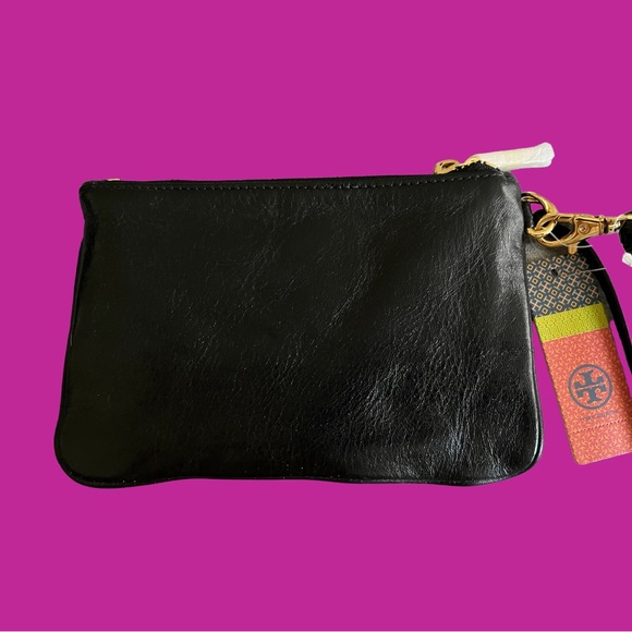 TORY BURCH NEW LEATHER ZIP WRISTLET BAG BLACK CARSON Mother’s Day Gift 🎁 - Picture 3 of 6